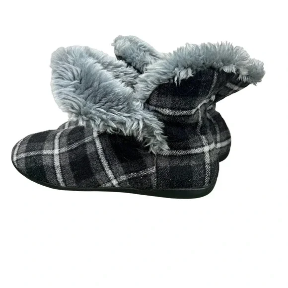Vionic Booties Gray Plaid Sz 10 M Comfort Slipper Booties Faux Fur Euc - Picture 5 of 7